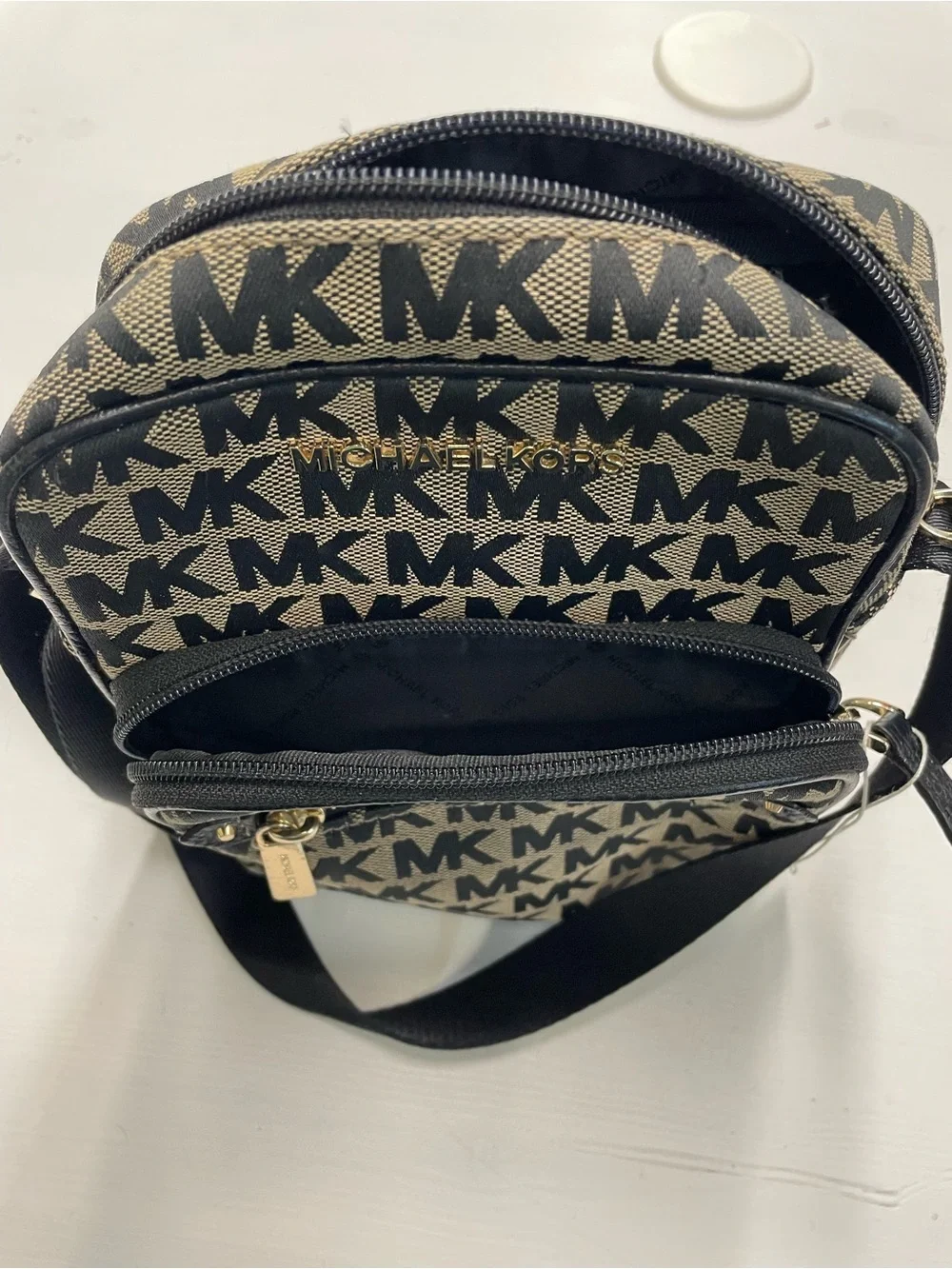 🖤✨ Michael Kors MK Logo Crossbody Bag Black Tan Mini Messenger